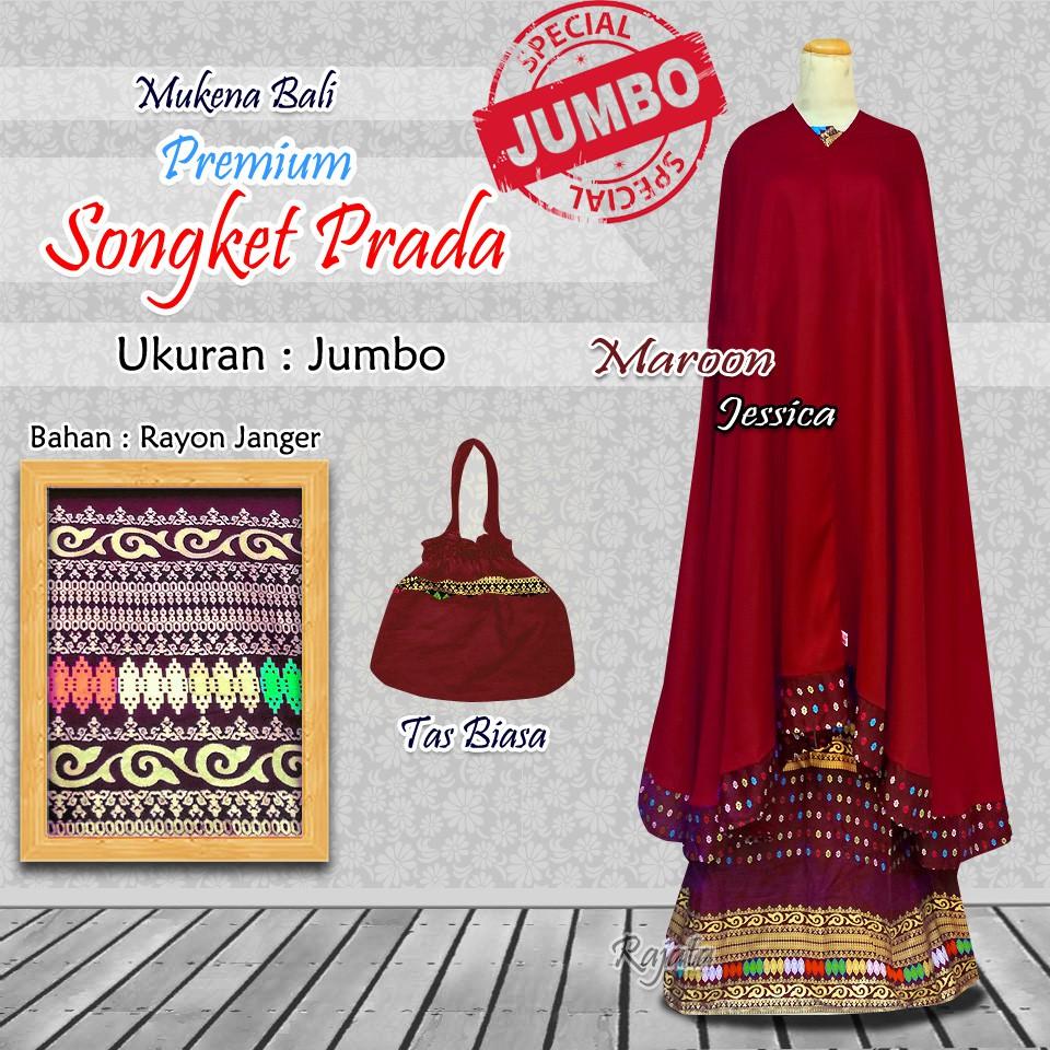 Mukena Bali Rayon Ukuran Jumbo Songket Premium Warna Merah Maroon