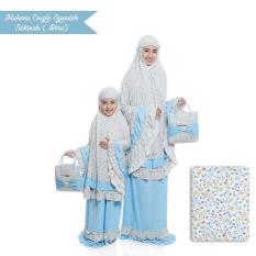 MUKENA COUPLE KEMBAR IBU ANAK SD 6-9TAHUN SPANDEK SUTRA JERSEY BIRU
