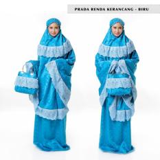 Mukena Prada Bordir Renda Karancang Elegan - Biru