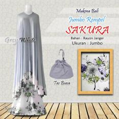 Mukena Rayon Bali Ukuran Jumbo Rampel Sakura Warna Grey Abu Putih