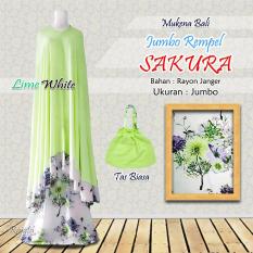 Mukena Rayon Bali Ukuran Jumbo Rampel Sakura Warna Hijau Lime Putih