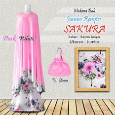Mukena Rayon Bali Ukuran Jumbo Rampel Sakura Warna Pink Putih