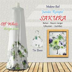 Mukena Rayon Bali Ukuran Jumbo Rampel Sakura Warna Putih Bunga Hijau Lime