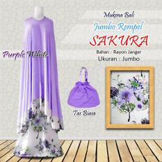 Mukena Rayon Bali Ukuran Jumbo Rampel Sakura Warna Ungu Purple Putih