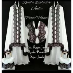 Mukena Renda Exclusive Aulia Putih Hitam/Rayon Bali Adem/Katun Renda Putih