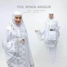 MUKENA TELEKUNG DEWASA KATUN FOIL PUTIH BORDIR RENDA ANGGUR