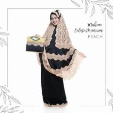 MUKENA TELEKUNG HANTARAN NIKAH SUTRA SATIN HITAM BRUKAT PEACH