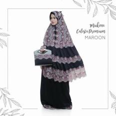 MUKENA TELEKUNG KADO HANTARAN SUTRA SATIN HITAM BRUKAT MAROON