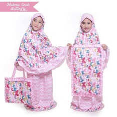 Mukena Telekung Rukuh Anak TK SD 2-10Tahun Katun Jepang Butterfly Pink