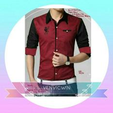 Murah Meriah Liverpool Maroon Black AK Kemeja Pria Katun Stretch Liverpool