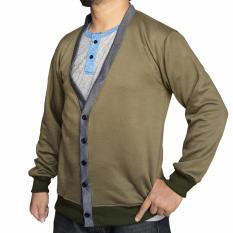 Muscle Fit Cardigan Pria V-neck Kombinasi - Olive