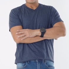 Muscle Fit Kaos Polos T-shirt V-neck Lengan Pendek Cotton - Misty Navy