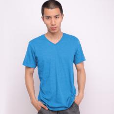 Muscle Fit Kaos Polos T-shirt V-neck Lengan pendek Cotton - Misty Biru Muda
