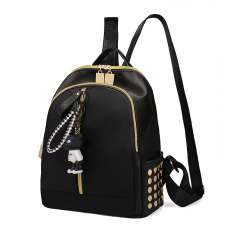Ransel Kain Oxford Wanita isi banyak Gaya Korea (Hitam) (Hitam)