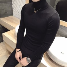 Musim Gugur Musim Dingin Kerah Tinggi Kaos Lengan Panjang Pria Versi Korea Membentuk Tubuh Kerah Bulat Bawahan Inggris Sweater Pria Model Tipis Pakaian Benang Kemeja Rajut Pasang