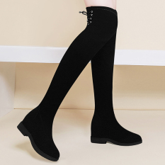 Musim Gugur atau Musim Dingin Tambah Beludru Sepatu Angsa Emas Terlihat Langsing Keelastikan Sepatu Wanita Sampai Atas Lutut Sepatu Yg tingginya Di Atas (3305-1 Hitam (Paling Bagus Model))