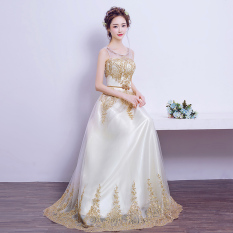 Musim Gugur Dan Musim Dingin Warna Kuning Muda Lulus Gaun Malam Busana Pendamping Pengantin (Warna Kuning Emas) baju wanita dress wanita Gaun wanita