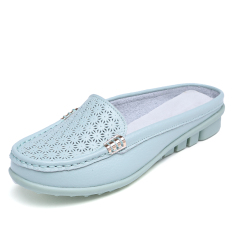Sepatu Sandal Wanita Kulit Asli Sol Datar Bagian Ujung Tertutup Anti Selip Bersirkulasi Udara (Mawar Merah 288) sepatu Wanita Sandal Wanita