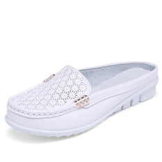 Sepatu Sandal Wanita Kulit Asli Sol Datar Bagian Ujung Tertutup Anti Selip Bersirkulasi Udara (Mawar Merah 288) sepatu Wanita Sandal Wanita