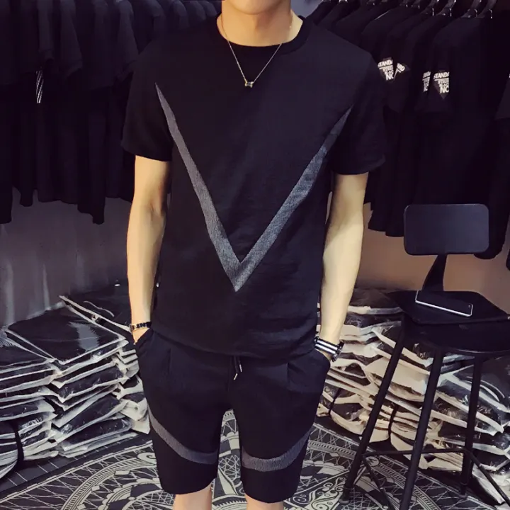 Musim Panas Pria Lengan Pendek Baju Kaos Gaya Korea Olahraga Kasual Set Model Baru Sosial Pria Tampan Satu Set Lengan Pendek Pakaian Lazada Indonesia