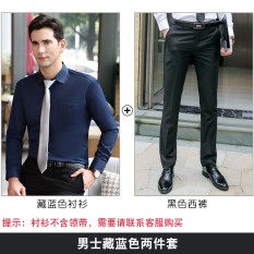 Musim Semi Baru Pria atau Wanita Model Sama Kemeja Putih (Pria Biru Tua Kemeja + Celana Hitam)