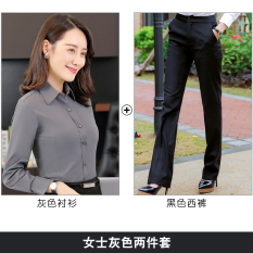 Musim Semi Baru Pria atau Wanita Model Sama Kemeja Putih (Wanita Abu-abu Kemeja + Celana Hitam)