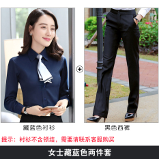 Musim Semi Baru Pria atau Wanita Model Sama Kemeja Putih (Wanita Biru Tua Kemeja + Celana Hitam)