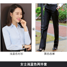 Musim Semi Baru Pria atau Wanita Model Sama Kemeja Putih (Wanita Ringan Biru Kemeja + Celana Hitam)