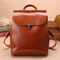 Musim Semi Dan Musim Panas Baru Asli Kulit Tas Ransel (Coklat Terompet)