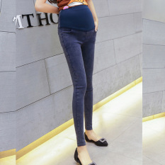 Musim Semi dan Musim Panas Bersalin Wanita Hamil Perut Perawatan Slim Dicuci Jeans Celana Celana Kaki Biru-Intl