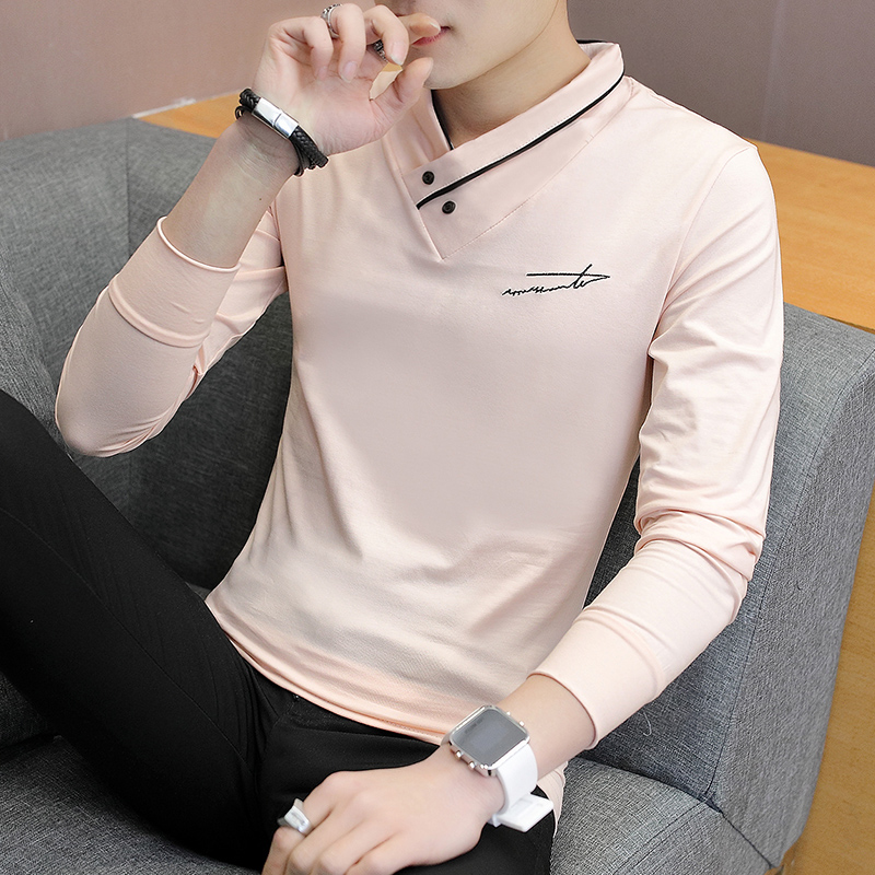 Musim semi pakaian pria pemuda kaos lengan panjang pria Gaya Korea model Slim Kaos Sweater busana Musim semi kepribadian Baju Dalaman pada pakaian