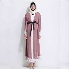Muslim Abaya Maxi Gaun Renda Cardigan Arab Jubah Panjang Ramadan Kimono Pakaian Islami Pakaian Thobe-Intl