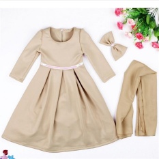 Muslim Girls Gaun Abaya Syal Islam Anak Renda Kaftan Jilbab Arab Childer Robe T338 Warna Beige-Intl