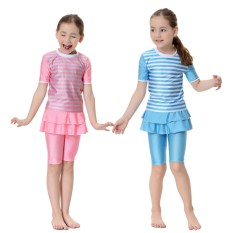 Muslim Girls Swimsuit Konservatif Split Swimwear Sederhana Islam Pakaian Renang 2 Piece-Intl