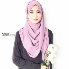 Muslim Panjang Handuk Melayu Mudah Turban Musim Panas, Solid Color Pearl Chiffon Slim Stylish Huizu Cover Kepala Warna-Intl