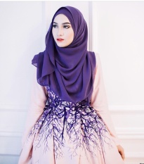 Muslim Panjang Handuk Melayu Mudah Turban Musim Panas, Solid Color Pearl Chiffon Slim Stylish Huizu Cover Kepala, Deep Purple Panjang Handuk Uang-Intl
