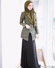 Muslim Panjang Handuk Melayu Mudah Turban Musim Panas, Solid Color Pearl Chiffon Slim Stylish Huizu Cover Kepala, Olive Handuk Hijau-Intl
