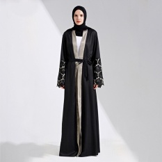 Muslim Maxi Dress Terbuka Abaya Renda Jilbab Belt Jubah Panjang Gaun Cardigan Ramadan Kimono Thobe Pakaian Islami Pakaian-Intl