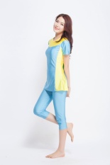 Muslim Swimsuit Wanita Swimwear Conservative Berendam Musim Panas Swimsuit Malaysia Wanita Pakaian Renang-Biru Muda-Internasional