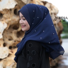 Muslim Sorban Bergaya Melayu Mudah Butterfly Warna Murni, Baru Pearl Chiffon Huizu Cover Kepala, Dark Blue-Intl