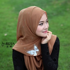 Muslim Sorban Bergaya Melayu Mudah Butterfly Warna Murni, Baru Pearl Chiffon Huizu Cover Kepala, Dark Brown-Intl
