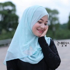 Muslim Sorban Bergaya Melayu Mudah Butterfly Warna Murni, Baru Pearl Chiffon Huizu Cover Kepala, Biru Muda-Internasional