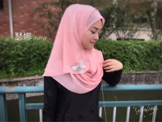 Muslim Sorban Bergaya Melayu Mudah Butterfly Warna Murni, Baru Pearl Chiffon Huizu Cover Kepala, Pink-Intl