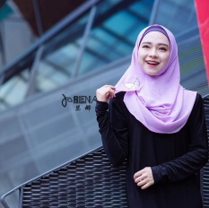 Muslim Sorban Bergaya Melayu Mudah Butterfly Warna Murni, Baru Pearl Chiffon Huizu Cover Kepala, Violet-Intl