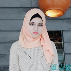 Muslim Sorban Bergaya Masker Dalam Bahasa Melayu) Pearl Chiffon Pure Color Long Handuk Huizu Islam Menutupi Kepala, 2 Klip-Intl