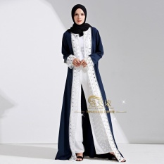 Wanita Abaya Muslim Renda Jubah Panjang Cardigan Islam Gaun Maxi Ramadan Patchwork Kimono Thobe-Intl