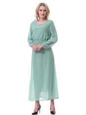 Muslim Women Chiffon Long Dress Women's Robes Malaysian Baju Kurung Dubai Saudi Women's Clothes - Green - intl