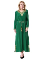 Wanita Muslim Long Skirt Arab Timur Tengah Wanita Jubah Malaysia Baju Kurung Dubai Saudi Wanita Dress-Hijau -Intl