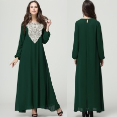 Wanita Muslim Lengan Panjang Arab Gaun Pakaian Arab Jubah Kaftan Malaysia Fashion Bordir Musim Semi Plus Ukuran Dclothes-Hijau- INTL
