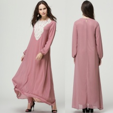 Wanita Muslim Lengan Panjang Arab Gaun Pakaian Arab Jubah Kaftan Malaysia Fashion Bordir Musim Semi Plus Ukuran Dclothes-Pink- INTL